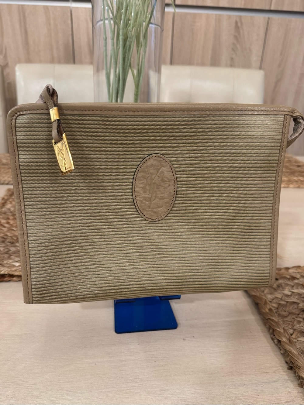 Vintage YSL Yves Saint Laurent Rib Canvas Clutch Pouch Bag - PRISTINE Interior